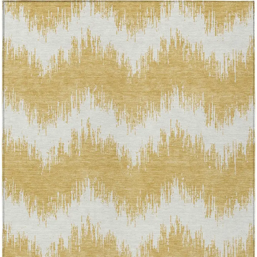 Gold And Ivory Chevron Washable Indoor Outdoor Area Rug Photo 6