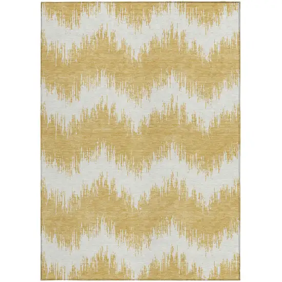Gold And Ivory Chevron Washable Indoor Outdoor Area Rug Photo 7