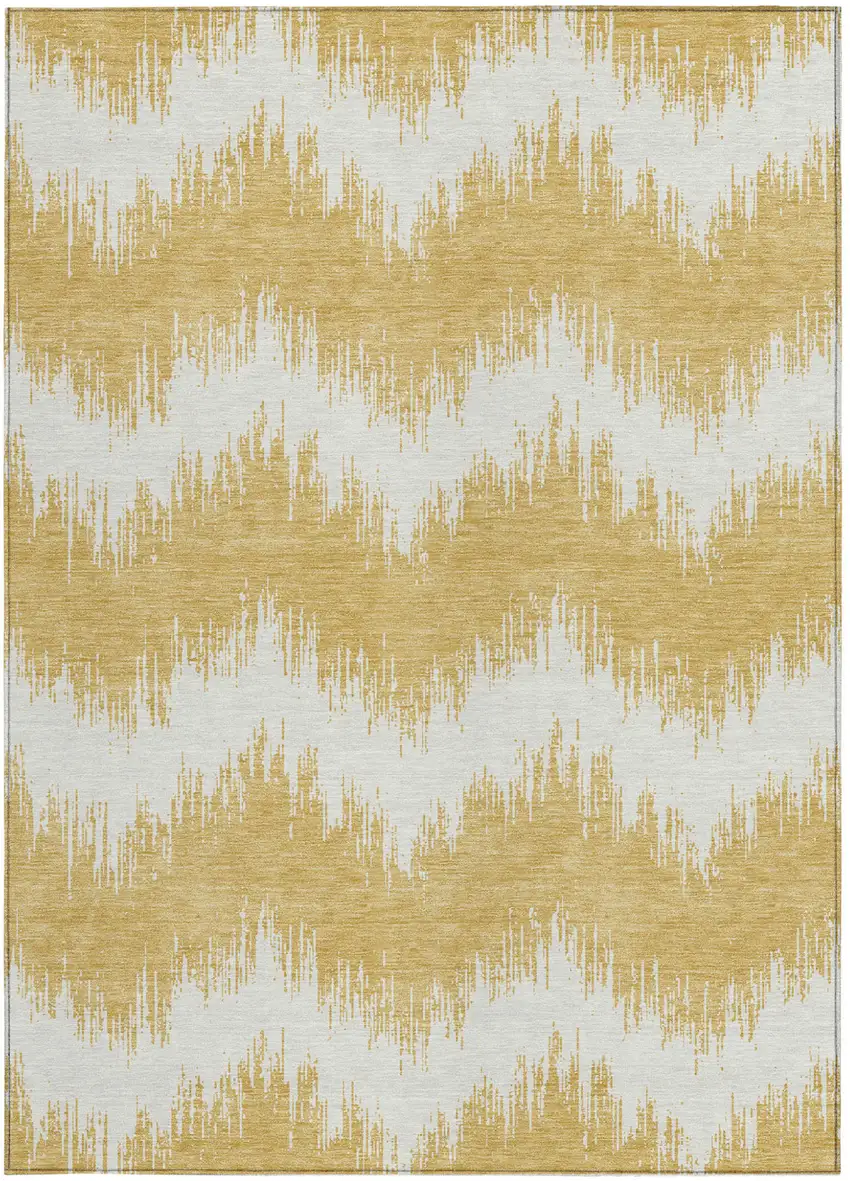 Gold And Ivory Chevron Washable Indoor Outdoor Area Rug Photo 7