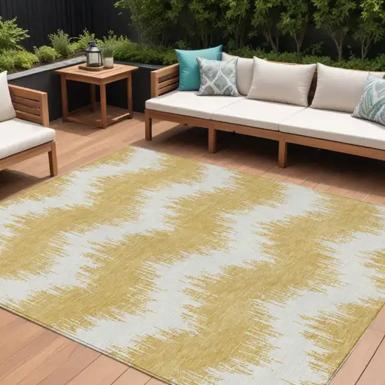 Gold And Ivory Chevron Washable Indoor Outdoor Area Rug Photo 1