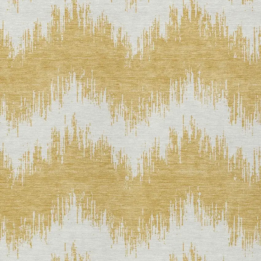 Gold And Ivory Chevron Washable Indoor Outdoor Area Rug Photo 6