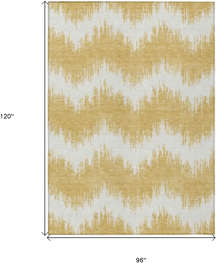 Gold And Ivory Chevron Washable Indoor Outdoor Area Rug Photo 3