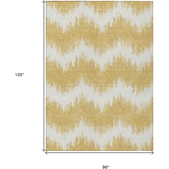Gold And Ivory Chevron Washable Indoor Outdoor Area Rug Photo 3