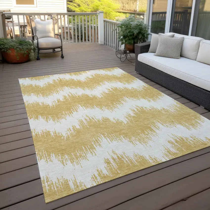 Gold And Ivory Chevron Washable Indoor Outdoor Area Rug Photo 8