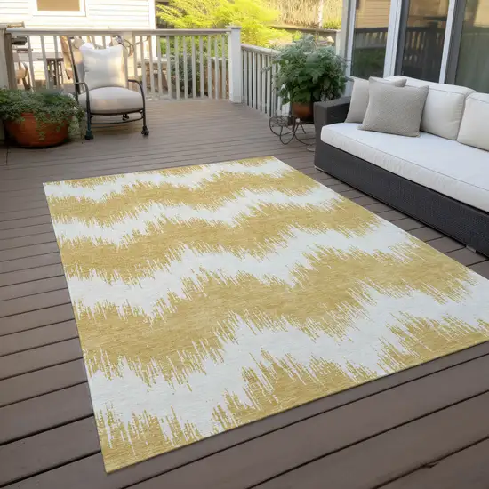 Gold And Ivory Chevron Washable Indoor Outdoor Area Rug Photo 8
