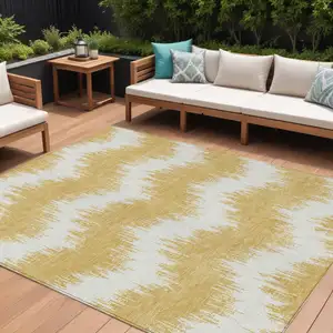 Photo of Gold And Ivory Chevron Washable Indoor Outdoor Area Rug