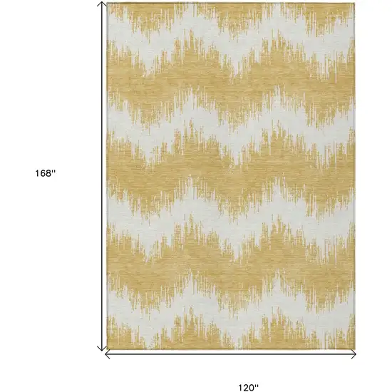 Gold And Ivory Chevron Washable Indoor Outdoor Area Rug Photo 3