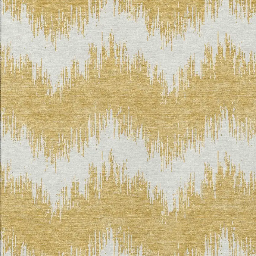Gold And Ivory Chevron Washable Indoor Outdoor Area Rug Photo 6