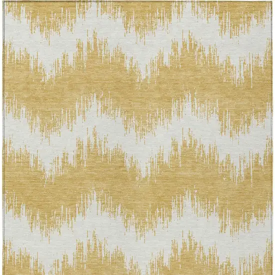 Gold And Ivory Chevron Washable Indoor Outdoor Area Rug Photo 7