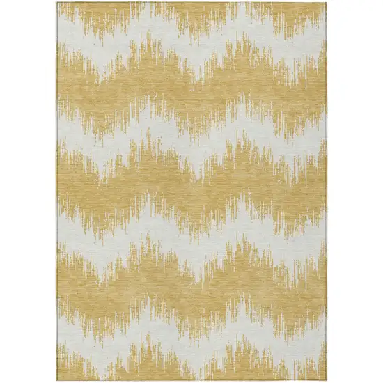 Gold And Ivory Chevron Washable Indoor Outdoor Area Rug Photo 2