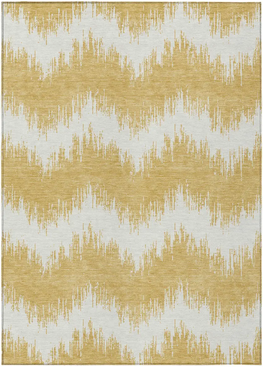 Gold And Ivory Chevron Washable Indoor Outdoor Area Rug Photo 2