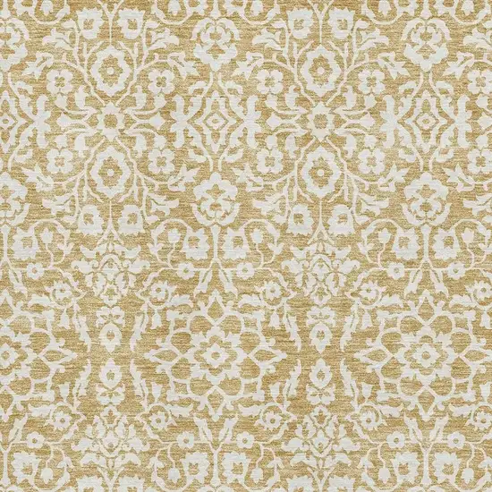 Gold And Ivory Damask Washable Area Rug With UV Protection Photo 3
