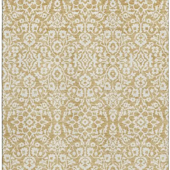 Gold And Ivory Damask Washable Area Rug With UV Protection Photo 4
