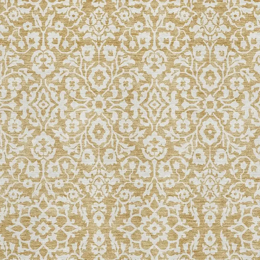 Gold And Ivory Damask Washable Area Rug With UV Protection Photo 3