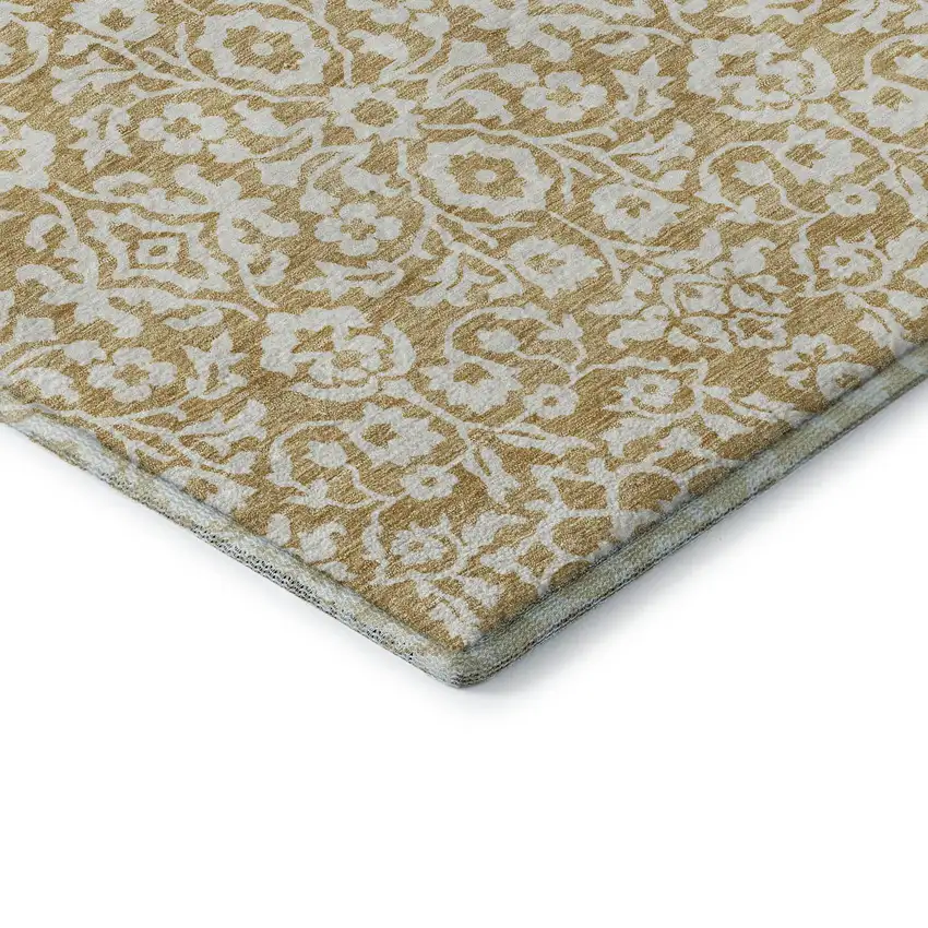 Gold And Ivory Damask Washable Area Rug With UV Protection Photo 8