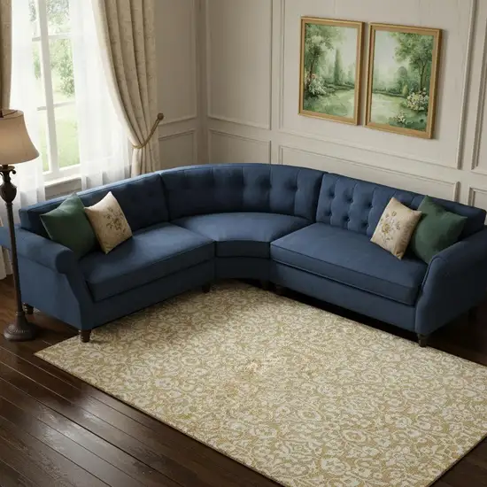 Gold And Ivory Damask Washable Area Rug With UV Protection Photo 1