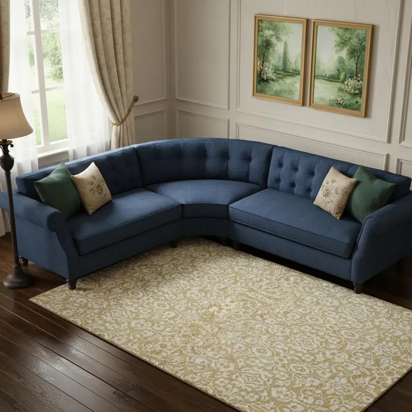 Gold And Ivory Damask Washable Area Rug With UV Protection Photo 1