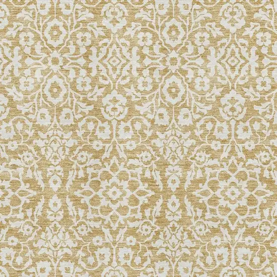 Gold And Ivory Damask Washable Area Rug With UV Protection Photo 3