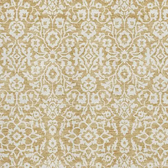 Gold And Ivory Damask Washable Area Rug With UV Protection Photo 3
