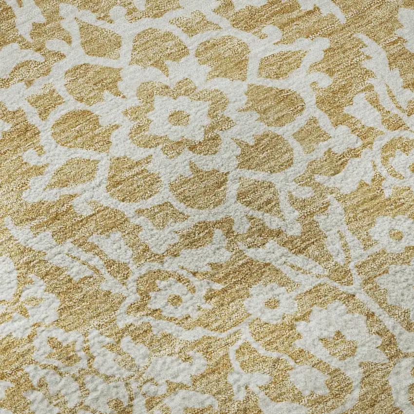 Gold And Ivory Damask Washable Area Rug With UV Protection Photo 8