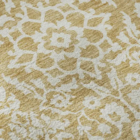 Gold And Ivory Damask Washable Area Rug With UV Protection Photo 8