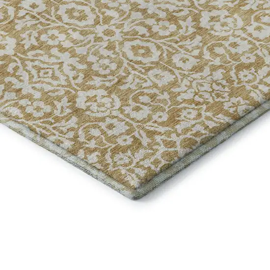 Gold And Ivory Damask Washable Area Rug With UV Protection Photo 8