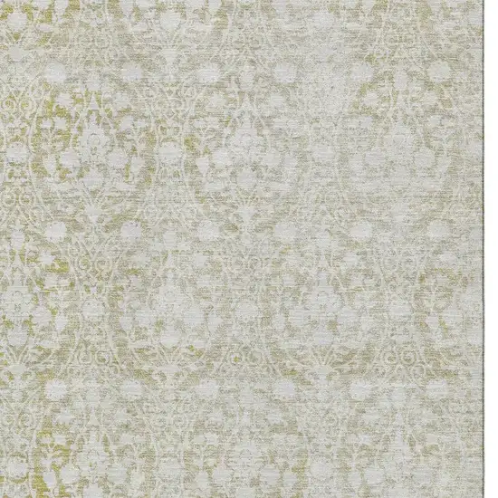 Gold And Ivory Damask Washable Area Rug With UV Protection Photo 2