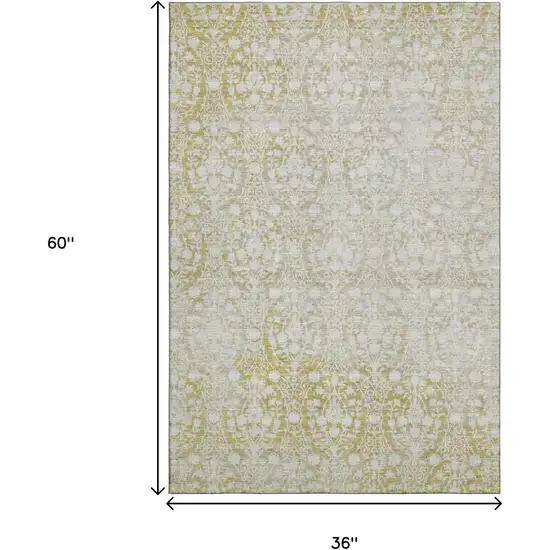 Gold And Ivory Damask Washable Area Rug With UV Protection Photo 3
