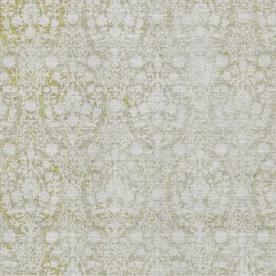 Gold And Ivory Damask Washable Area Rug With UV Protection Photo 2