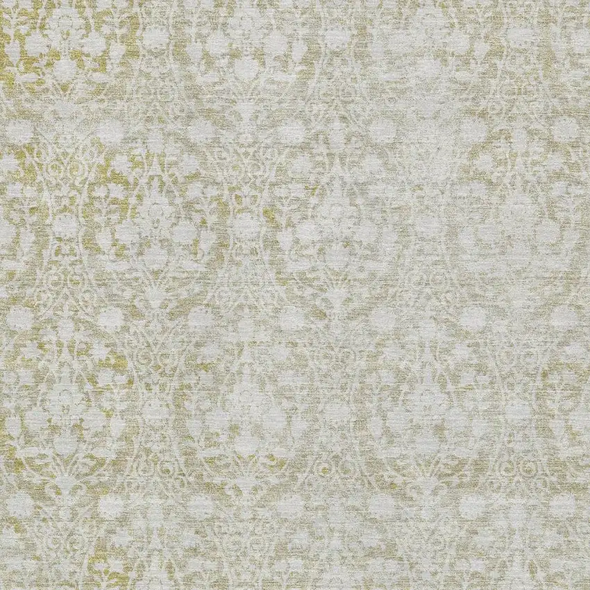 Gold And Ivory Damask Washable Area Rug With UV Protection Photo 2