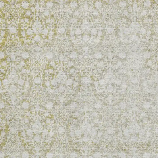 Gold And Ivory Damask Washable Area Rug With UV Protection Photo 2