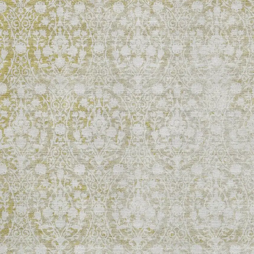 Gold And Ivory Damask Washable Area Rug With UV Protection Photo 2