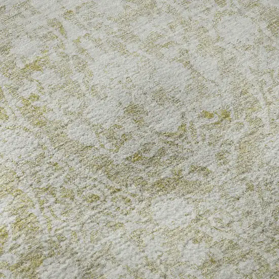 Gold And Ivory Damask Washable Area Rug With UV Protection Photo 9
