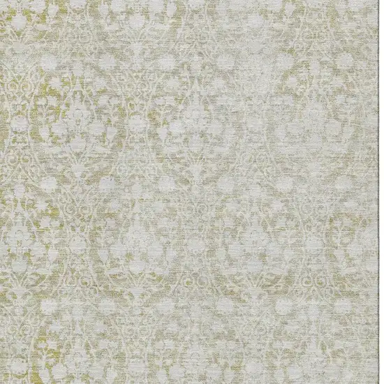 Gold And Ivory Damask Washable Area Rug With UV Protection Photo 2