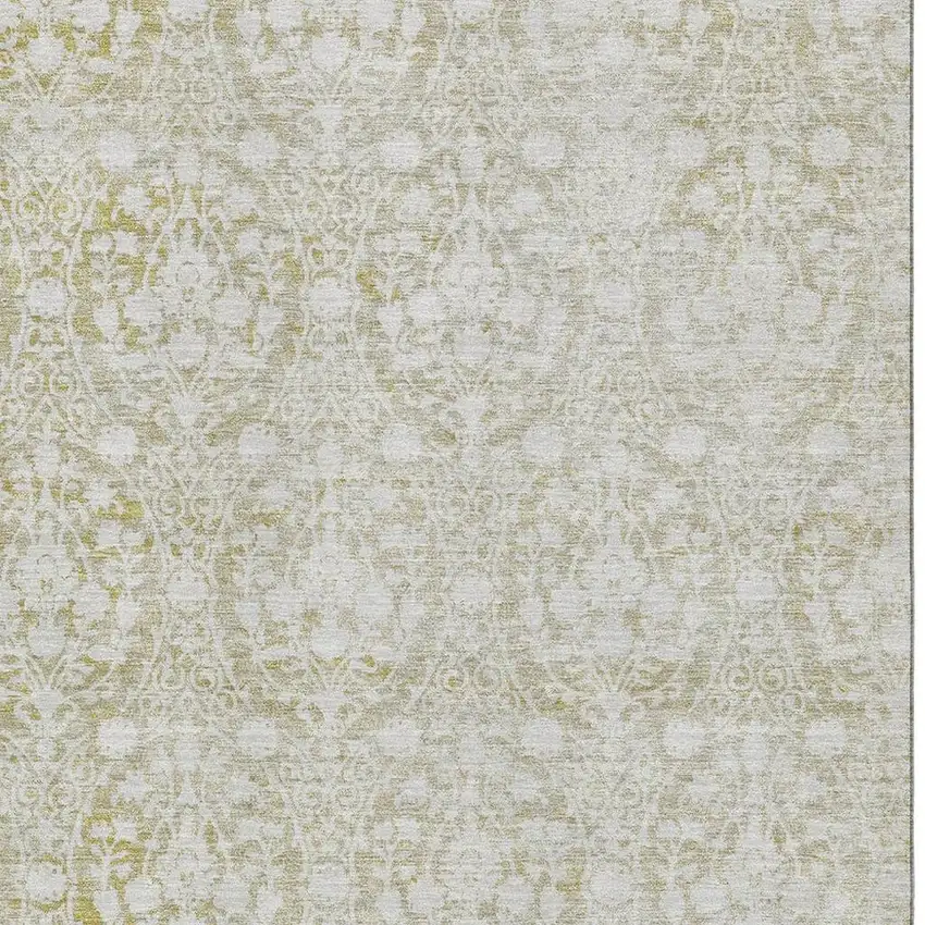 Gold And Ivory Damask Washable Area Rug With UV Protection Photo 2