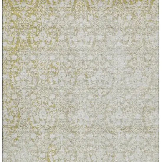 Gold And Ivory Damask Washable Area Rug With UV Protection Photo 3