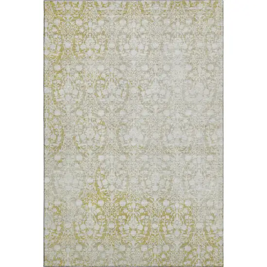 Gold And Ivory Damask Washable Area Rug With UV Protection Photo 1