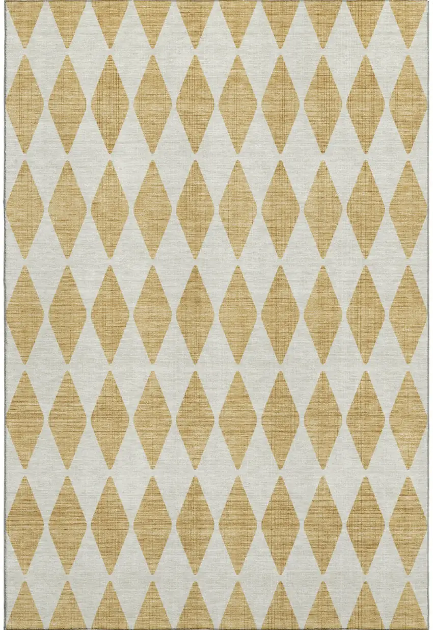 Gold And Ivory Diamond Washable Area Rug With UV Protection Photo 1