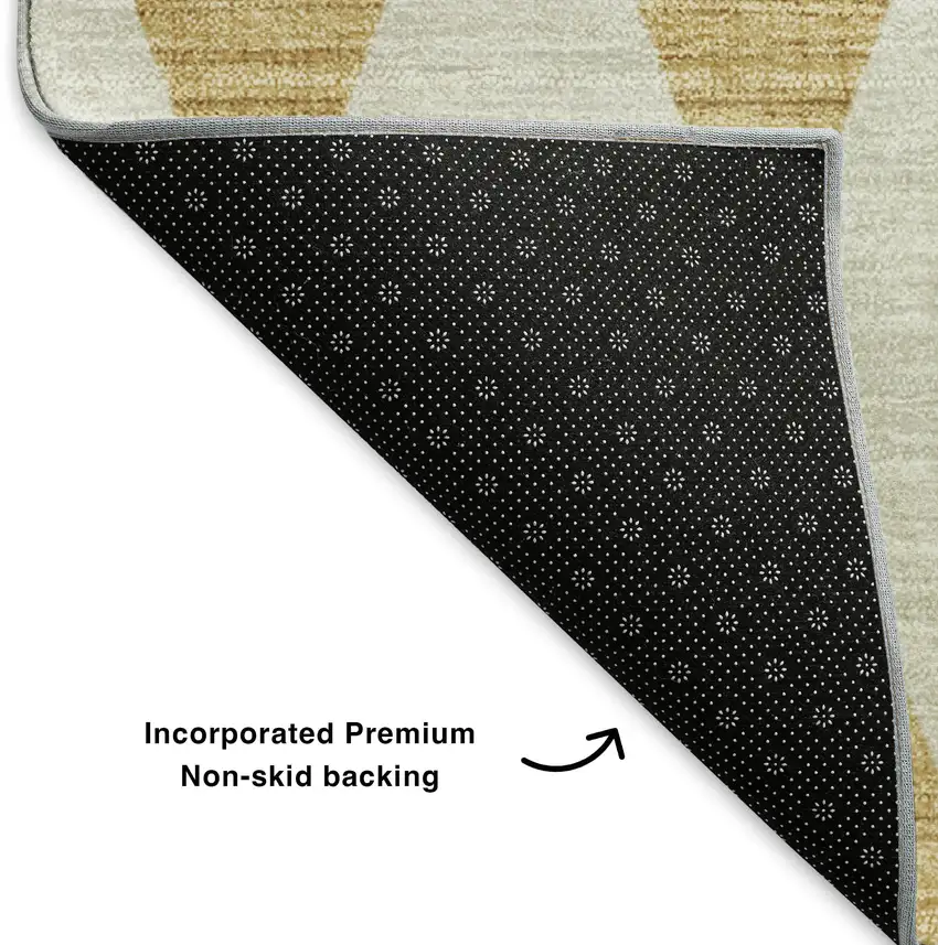 Gold And Ivory Diamond Washable Area Rug With UV Protection Photo 5