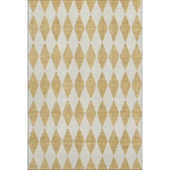 Gold And Ivory Diamond Washable Area Rug With UV Protection Photo 1
