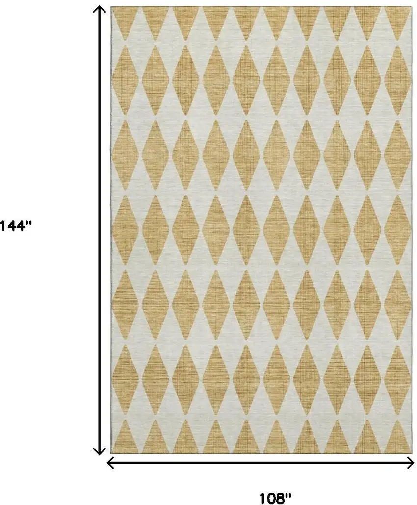 Gold And Ivory Diamond Washable Area Rug With UV Protection Photo 3