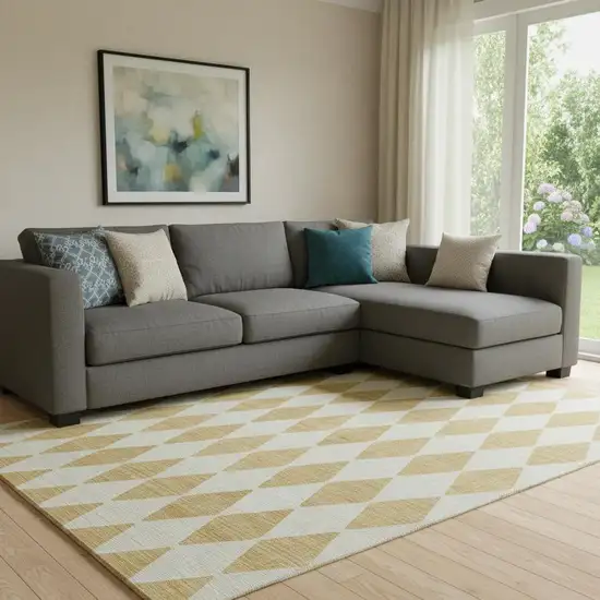 Gold And Ivory Diamond Washable Area Rug With UV Protection Photo 1