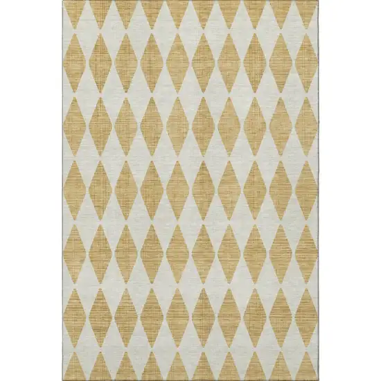 Gold And Ivory Diamond Washable Area Rug With UV Protection Photo 3