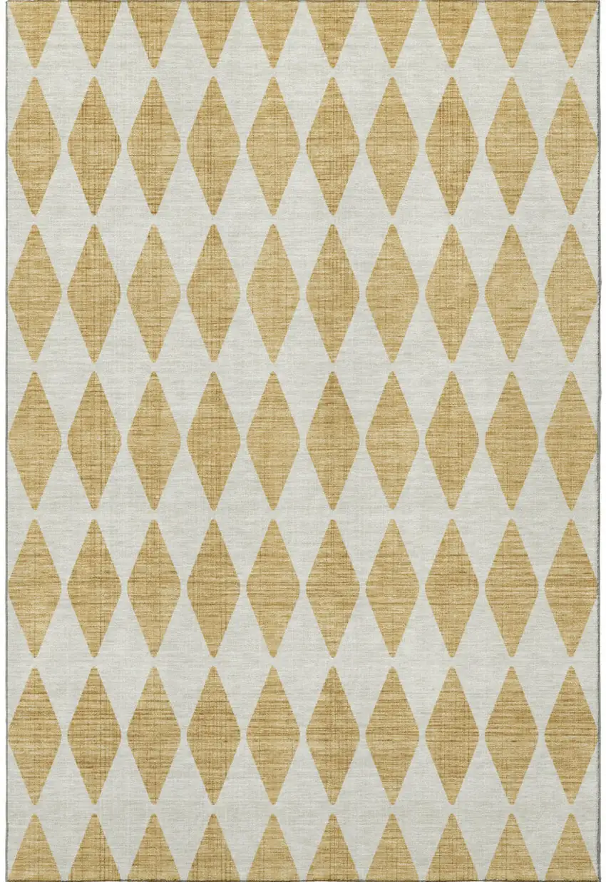 Gold And Ivory Diamond Washable Area Rug With UV Protection Photo 3