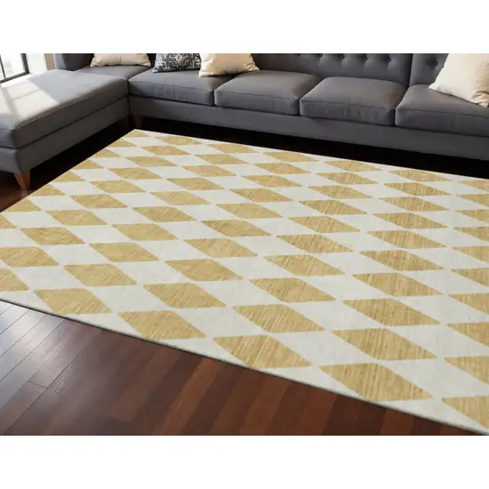 Gold And Ivory Diamond Washable Area Rug With UV Protection Photo 2