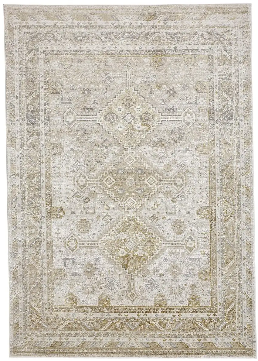 Gold and Ivory Floral Non Skid Area Rug Photo 3