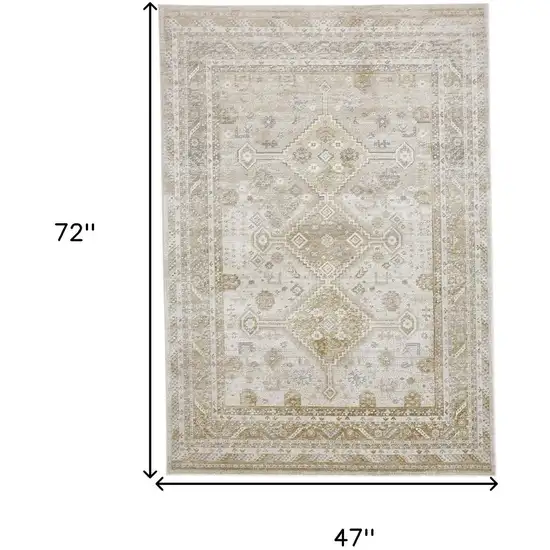 Gold and Ivory Floral Non Skid Area Rug Photo 9