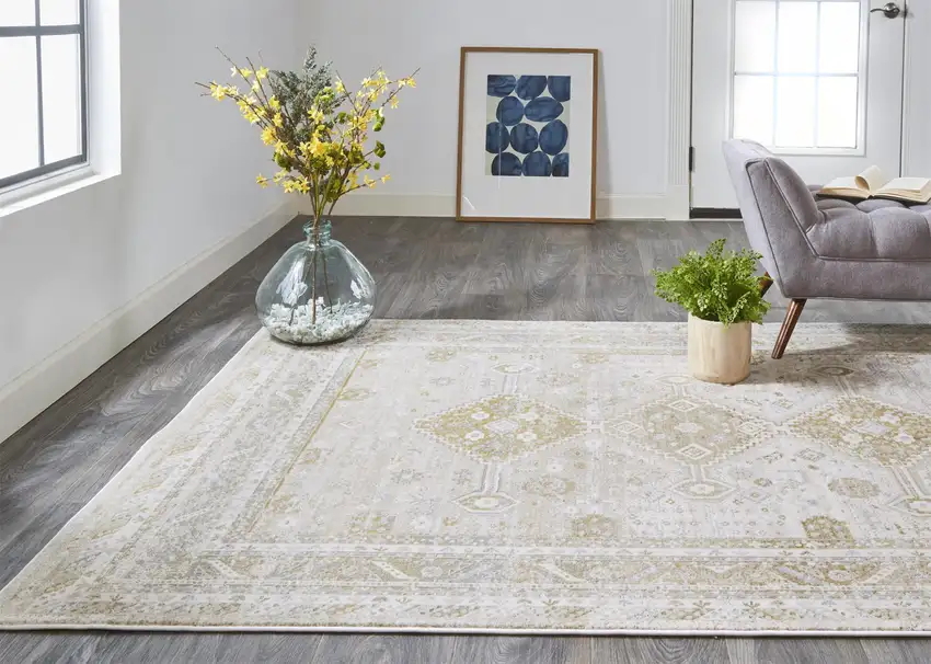 Gold And Ivory Floral Area Rug Photo 7