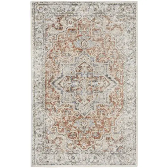 Gold And Ivory Floral Medallion Washable Area Rug Photo 8