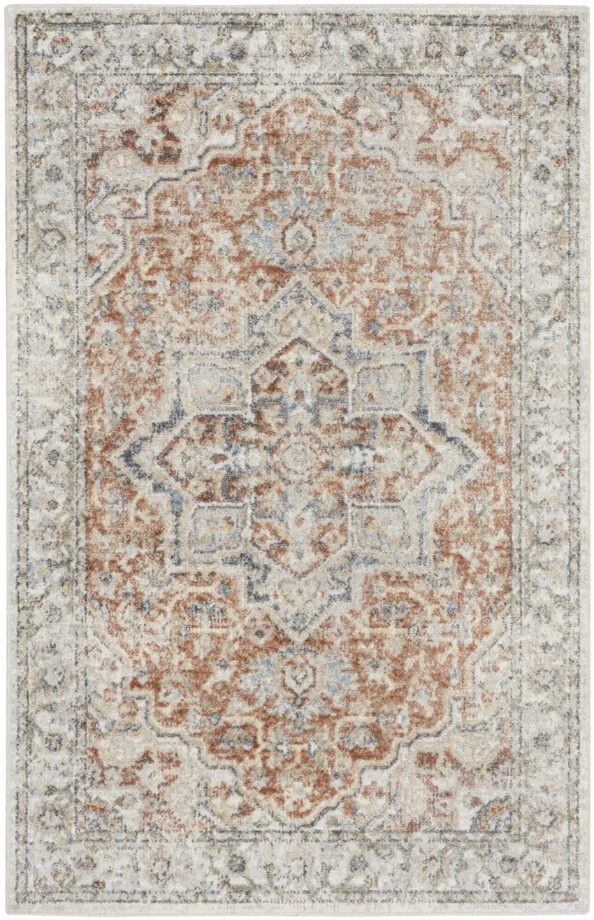 Gold And Ivory Floral Medallion Washable Area Rug Photo 8